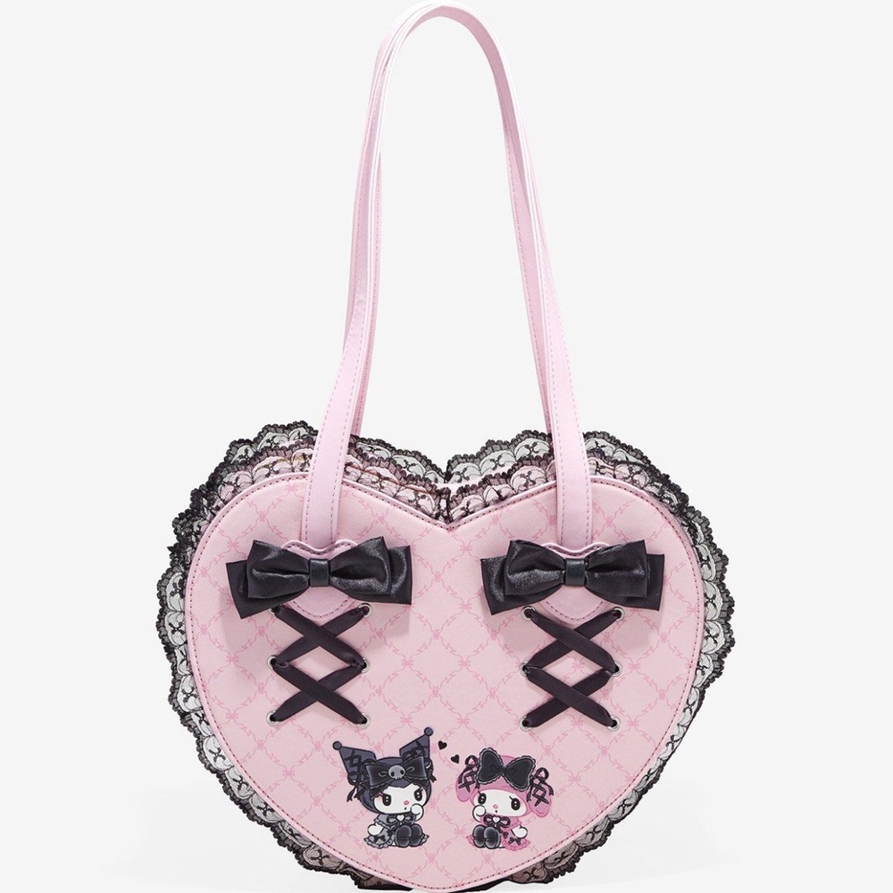 Sanrio Kuromi-My Melody Pink and Black Heart Bag with Corset Lacing - Picture 7 of 7